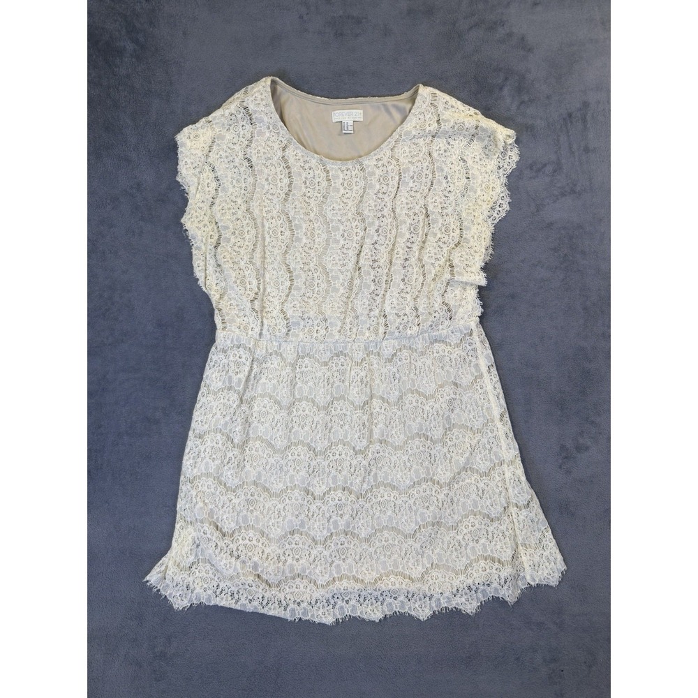 Forever 21‎ Dress Womens 3X Plus Tan Floral Lace Mid Length Cap Sleeve Lined